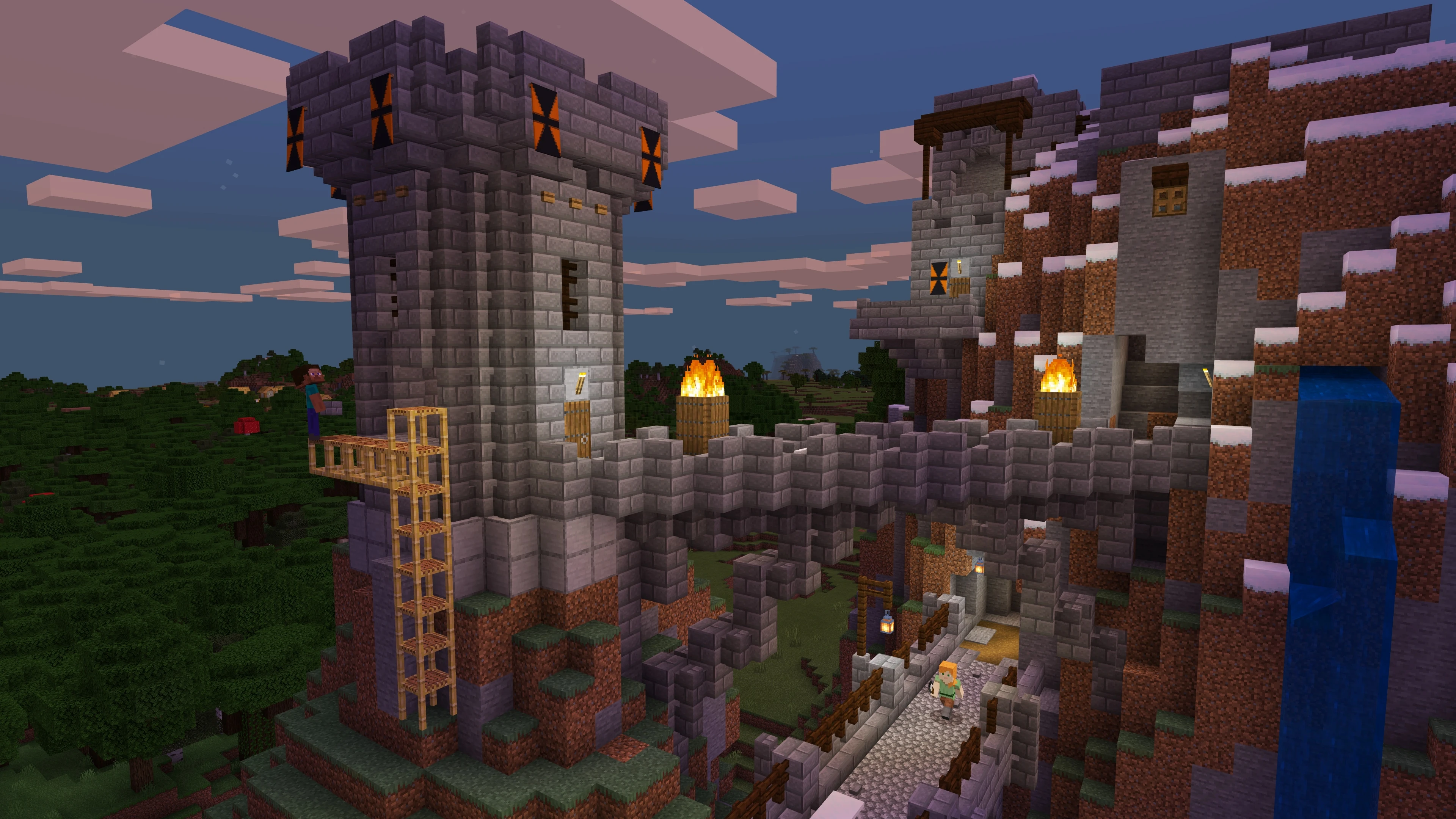 Стив и Алекс строят замок в Minecraft